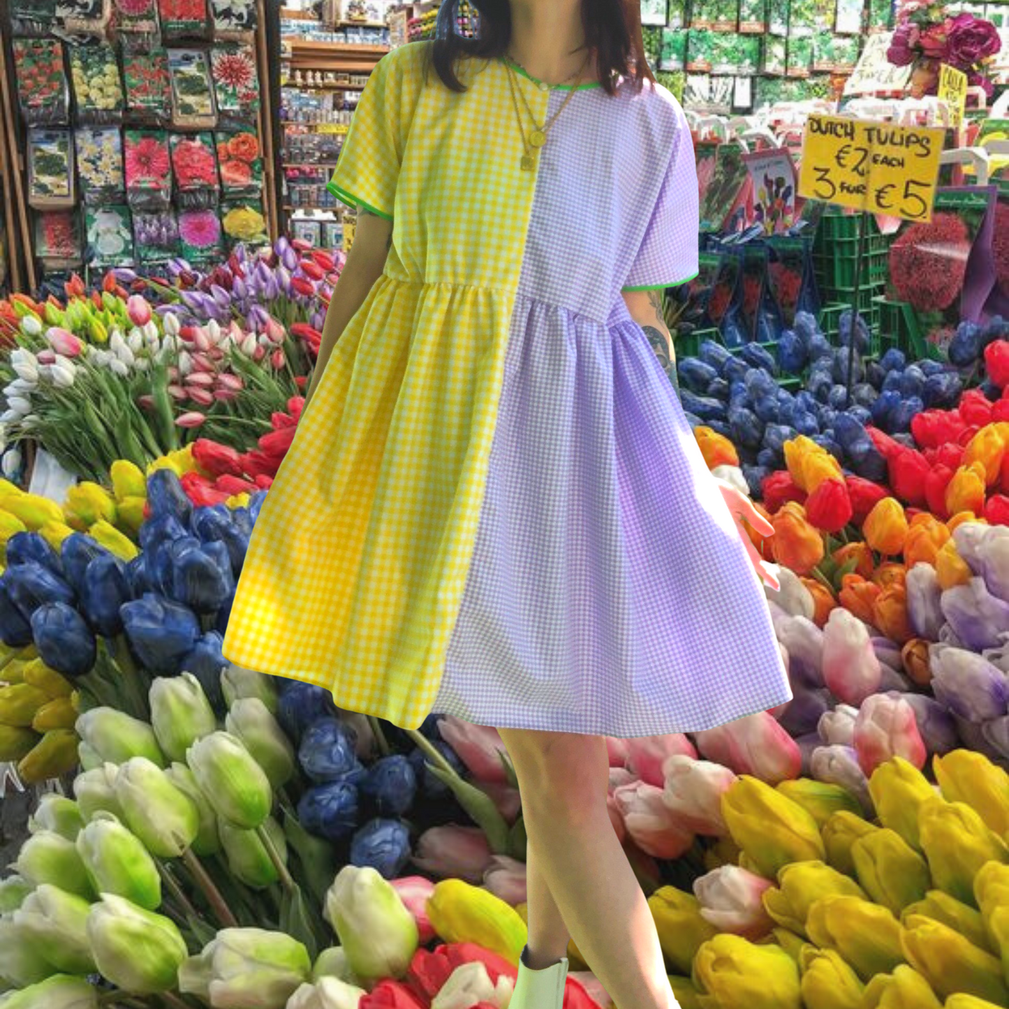 particoloured gingham mini dress