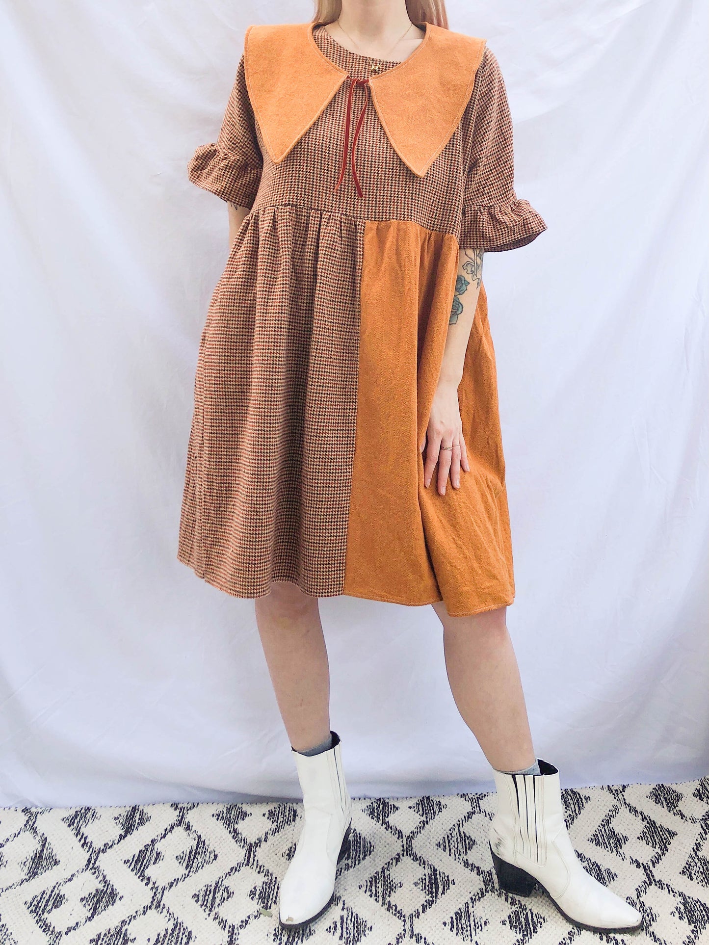 gun club check midi dress with puritan collar