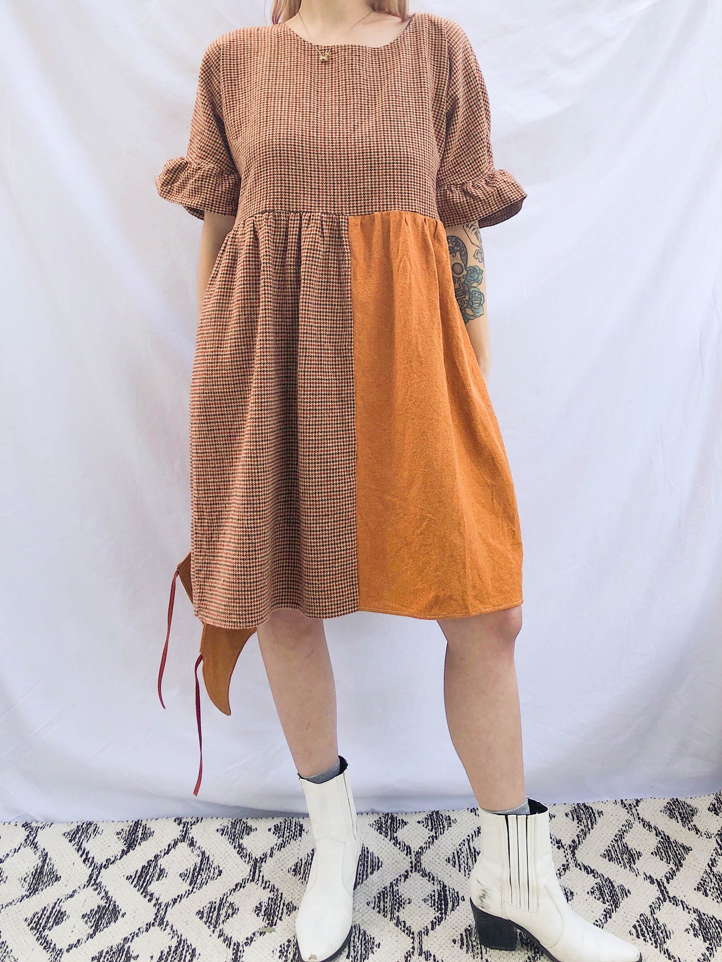 gun club check midi dress with puritan collar