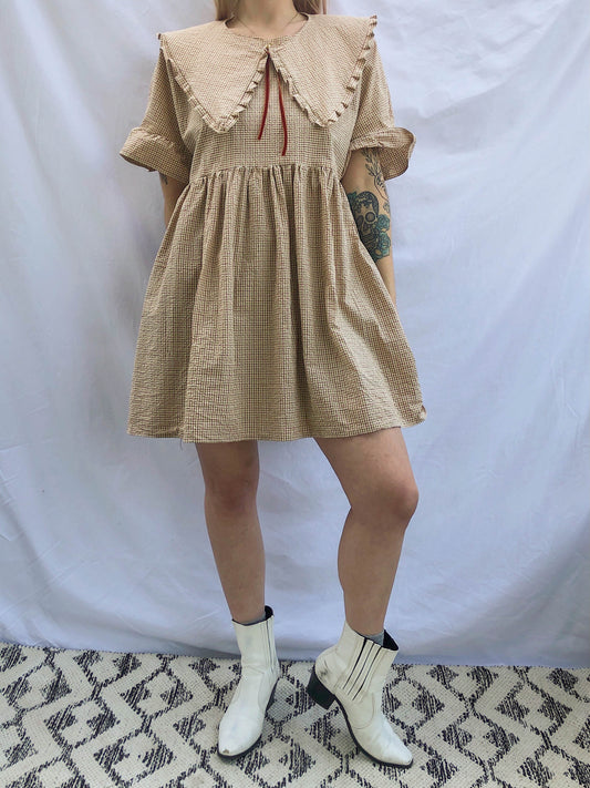 seersucker mini dress with puritan collar