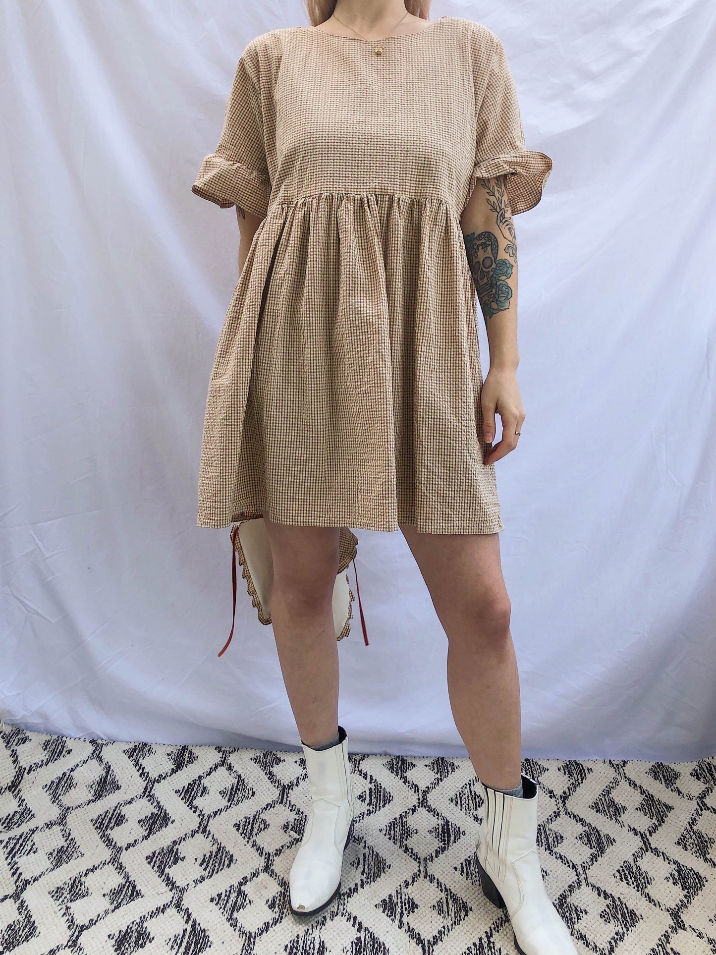 seersucker mini dress with puritan collar